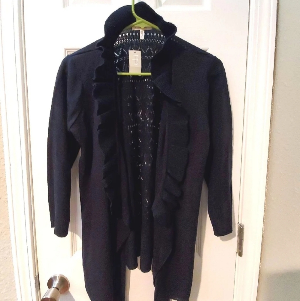 Maurices Small Navy Sweater Cardigan Ruffle NEW